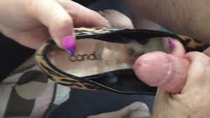 Rough handjob and cumshot into shoe insole 