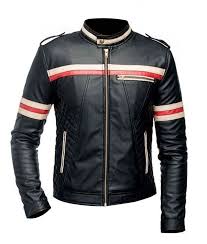 Black And White Striped Leather Jacket Mens Red And White Striped Slimfit Black Biker Leather Jacket Leather Jacket Men Style Jackets Men Fashion Leather Jacket Black