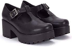 Womens Black Cleated Platforms T Bar Buckle Chunky Court Shoes High Heels Uk5 Euro38 Aus6 Usa7 Amazon Co Uk Shoes Bags
