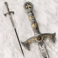 A sword is a weapon with a handle and a long sharp blade. Templar Sword Irongate Armory