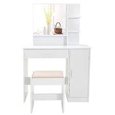 Large mirror and cushioned stool upholstered with striped beige/ivory fabric. Vanity Set With Mirror Cushioned Stool Makeup Table Va Https Www Amazon Com Dp B07slwqx2j Ref Cm Vanity Set With Mirror Vanity Table White Vanity Desk