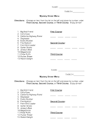 Write the guests names on their menus so they can order from the same menu 3 times. 8 Mystery Meal Ideas Mystery Dinner Party Mystery Dinner Mystery