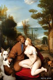 Image of enjoying the ride, a blonde teen woman having passionate sex with  a male red shiny sports car while a white dog and an african teenager are  sitting inside the car -