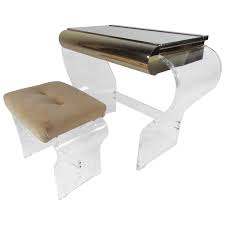 Modern lucite vanity stool bench with faux leather snakeskin upholstery. Mid Century Modern Lucite Vanity With A Mirrored Top By Hill Manufacturing For Sale At 1stdibs