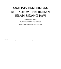 Pendidikan islam tahun 6 (kssr). Analisis Kandungan Kurikulum Pendidikan Islam Bidang Jawi