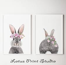 Rabbit Nursery Flower Print Bunny Wall Art Easter Bunny Etsy Bunny Wall Art Bunny Poster Bunny Art