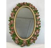 Vintage Home Interiors Oval Mirror Victorian Cottage Pink Roses 27" X 19"