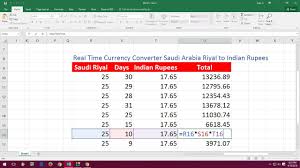 ms excel real time currency converter saudi riyal to indian rupees