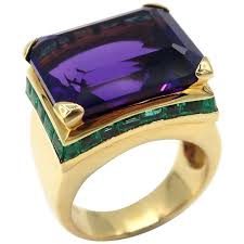 16 168 Carat Rectangle Amethyst Emerald Gold Ring Emerald Gemstone Engagement Rings Gemstone Engagement Rings Vintage Gemstone Engagement Rings