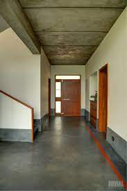 Oxide Flooring Cement Finish Concrete Staircase Handrail Studio Nirvana Indian Homes Tropical Houses Concrete Floors Living Room