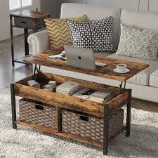Featuring a unique blend of vintage industrial and contemporary style elements, the weston home factory rectangle wood coffee table adds a bold statement to your living room. Buy Rolanstar Lift Top Coffee Table With Storage And Rattan Baskets Rustic Wood Raisable Top Central Table For Living Room Hidden Compartment Shelf Tabletop And Metal Frame Rustic Brown Online In Taiwan