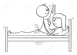 Vector Cartoon Stick Figure Drawing Conceptual Illustration Of Couple Of  Man And Woman In Bed, Both Are Using Mobile Phone While Having Sex Or Sexual  Intercourse. Royalty Free SVG, Cliparts, Vectors, and
