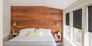 A guest bedroom with a whitewashed wooden wall and jute wrapped beds. 22 Stylish Accent Wall Ideas How To Use Paint Wallpaper Wood Tile For Accent Walls