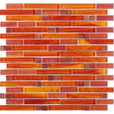 Gold orange travertine glass backsplash tile for the kitchen backsplash. Crystal Glass Red Orange Mosaic Interlocking Tile Backsplash Wall