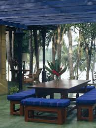We created the perfect space adding visual interest from inside the house to outside of it. Blue Modern Tropical Outdoor Dining Outdoor Patio Design Ideas Lonny