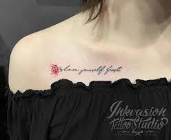 This is my fifth tattoo and 3rd one with my niece trish. Love Yourself First Script With Rose Tattoo Inkvasion Tattoo Studio Singapore