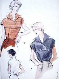1950s Striking Blouse Pattern Butterick 5238 Lovely Wing Collar Geometric Yoke Surplice Front Tailored Blouse Bust 32 Quick N Easy Vintage Sewing Pattern Vintage Sewing Patterns Vintage Blouse Pattern Vintage Sewing