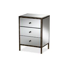 Living room, bedroom, dining room, patio and garden, kitchen Nouria Mirrored 3 Drawer Nightstand Bedside Table Silver Baxtonstudio Target
