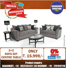 Mega Monsoon Offer 3 2 Sofa Set With Center Table Visitus Gurukrupa Furniture Ahmedabad Sabarmati 9825264421 Sg Sofa Set Furniture Furniture Showroom