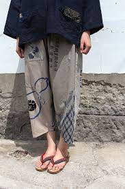 アンティークリネン染古布パッチワーク刺し子スカート青藍色 pants 437 etsy kimono fashion fashion upcycle clothes