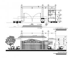 Building Entrance Gate And Watchmen Living Quarter Detail Elevation And Plan Dwg File Entrance Gates Entrance Roof Detail