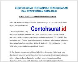 Contoh Surat Perdamaian Pengrusakan Dan Pencemaran Nama Baik Tanggal Surat Pidana