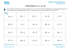 Homeschoolers can also use these multiplication table sheets to practice at home. Division Bingo 6 7 8 9 Tmk Education