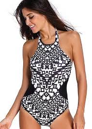 Black And White One Piece Bathing Suit Black And White Tribal Aztec Print High Neck One Piece Swimsuit High Neck One Piece One Piece One Piece Swimwear