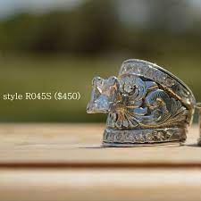 Western Sterling Silver Crystal Solitaire Ring W Oxidized Western Wedding Rings Silver Rings Western Rings