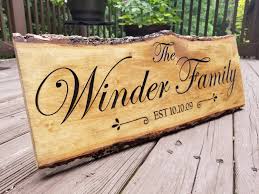 Personalized Wedding Gift Wood Bark Live Edge Engraved Family Name Sign Carved Wood Sign Anniversary Housewarming Carved Wood Signs Wood Bark Carved Signs