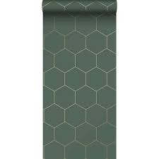 estahome behang honingraat motief groen en goud 53 cm x 10 05 m behang groen behang goud behang