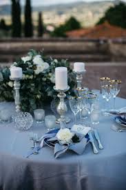 Rustic Elegant Pale Blue Wedding Table Setting With And Silver Accents And Dark Green Cent Wedding Floral Centerpieces Wedding Centerpieces Blue Themed Wedding