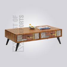 Kirk solid wood storage coffee table. Wooden Coffee Table With Metal Cladding Drawers Best Of Exports