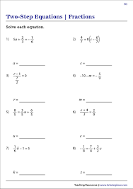 Two Step Equations With Fractions Pdf Worksheets Two Step Equations Equations Fractions