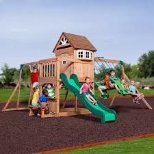 Backyard Discovery Montpelier Cedar Wooden Swing Set Walmart Com Wooden Swing Set Outdoor Swing Sets Swing Set