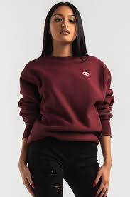 Black And Red Champion Hoodie Front View Champion Womens Reverse Weave Crew Sweatshirt In Team Maroon Champion Clothing Sweatshirts Women Womens Crewneck