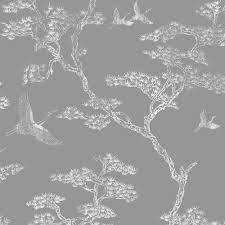 Black And Silver Wallpaper B Q Richmond Pewter White Trees Birds Metallic Wallpaper Departments Diy At B Q Metallic Wallpaper Tree Wallpaper Hallway Tree Wallpaper Blue