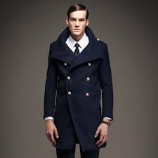 Mens Double Breasted Wool Blend Military Style Overcoat Navy Blue Mens Wool Coats Mens Winter Coat Military Fashion