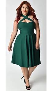 Unique Vintage Plus Size Emerald Green Cross Halter Rita Flare Dress Green Plus Size Dresses Plus Dresses Flare Dress