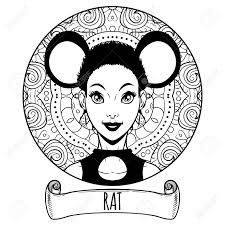 Chinese symbols adult coloring book midnight edition: Rat Chinese Zodiac Sign Artwork As Beautiful Girl Adult Coloring Book Page Vector Illustration Royalty Free Cliparts Vectors And Stock Illustration Image 136096400