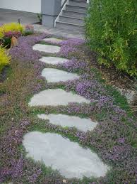 Stepping Stones With Creeping Thyme Path To Swing Set Big Stones Pretty Close Together Garden Stepping Stones Front Yard Landscaping Garden Paths