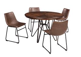 Rated 4.5 out of 5 stars. Centiar Two Tone Brown Round Dining Room Table W 4 Upholstered Side Chairs Furniture Exchange