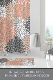 Coral Shower Curtains For Coral And Grey Bathroom Decor Modern Floral Design In 2020 Coral Shower Curtains Gray Bathroom Decor Grey Bathrooms
