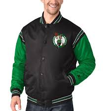 Men S Starter Black Kelly Green Boston Celtics The Enforcer Varsity Satin Full Snap Jacket