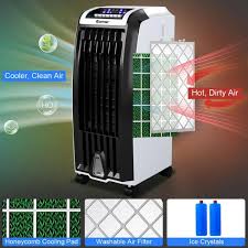 It distributes cool air through the honeycomb cooling media while the dust filter cleanses the air. Costway 300 Cfm 3 Speed Portable Evaporative Cooler Air Cooler Fan Anion Humidify With Remote Control For 250 Sq Ft Ep23666 The Home Depot