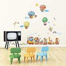 Decowall Da 1406 Animal Train Amp Hot Air Balloons Peel And Stick Nursery Kids Wall Decals Nursery Wall Stickers Kids Wall Decals Elephant Nursery Wall Decor