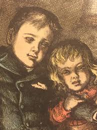 Ant Thomas Nast Print of Children with Dog Christmas Fancies Wood Frame  Matted