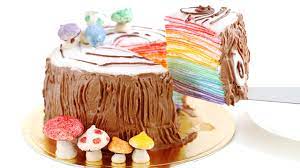 No Bake Rainbow Mille Crepe Yule Log Cake