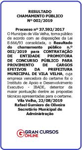 Professor, médico, técnico áreas de atuação: Concurso Prefeitura Vila Velha Es Banca Definida