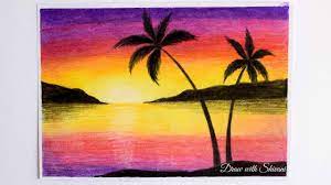 How to draw an easy and beautiful sunset scenery wi. Pin On Oil Pastel